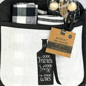NWT Mabelle Home 3pc Hostess Gift Set Pot Holder, 2 Kitchen Towels, Garland